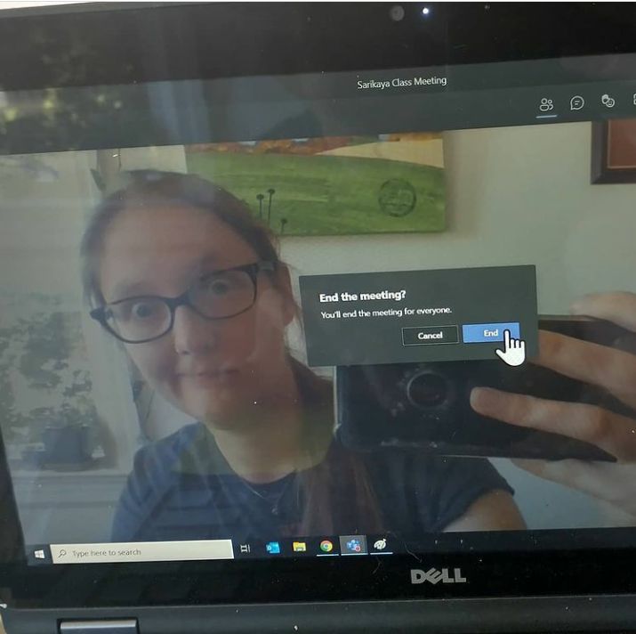 Selfie of partner closing her online class meeting on the last day of school