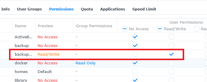 Narrowing access to only the backup folders