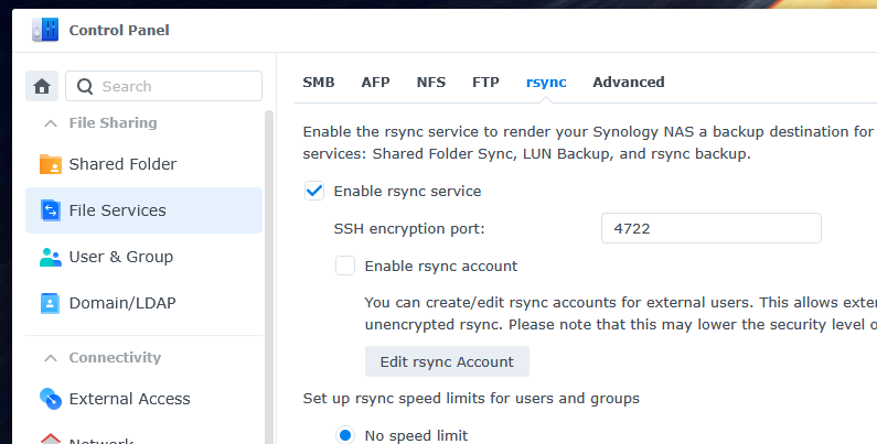 Enabling the rsync service