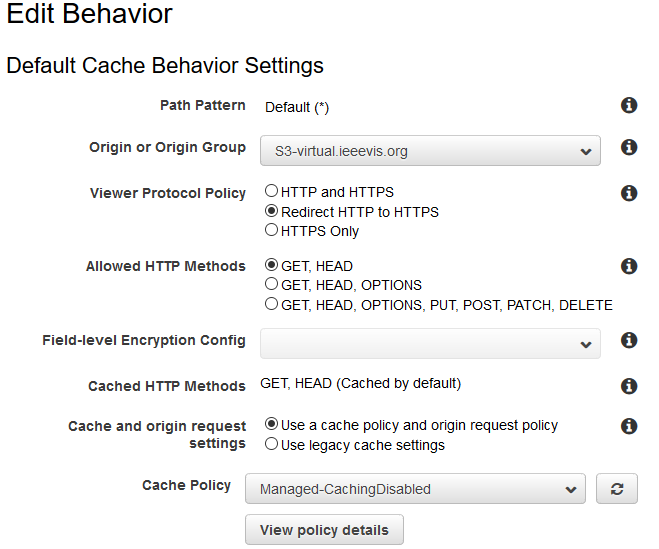 Disable Cloudfront caching
